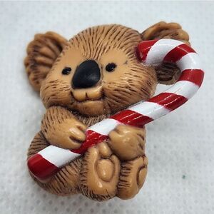 Vintage Hallmark Christmas Koala & Candy Cane Brooch
